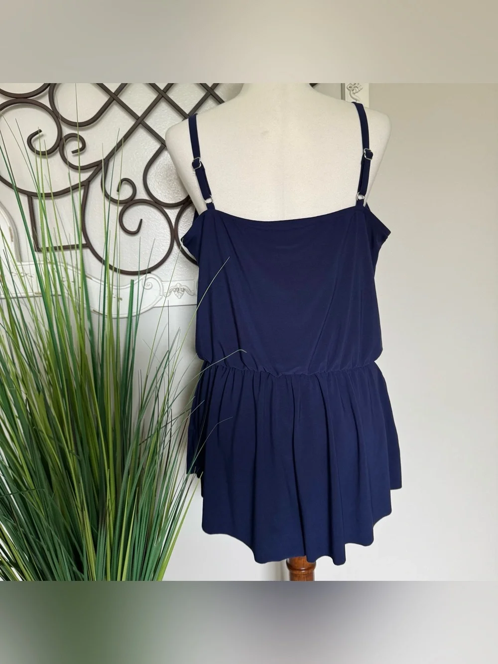 AQUA GREEN Size XL Navy Blue One Piece Romper Style Swimsuit with Pockets
